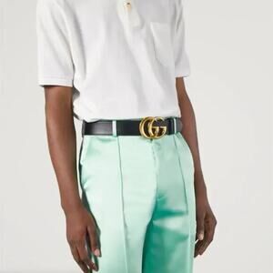 GUCCI GG Marmont Wide Leather Belt With Buckle Gold Sz 110/44 $550